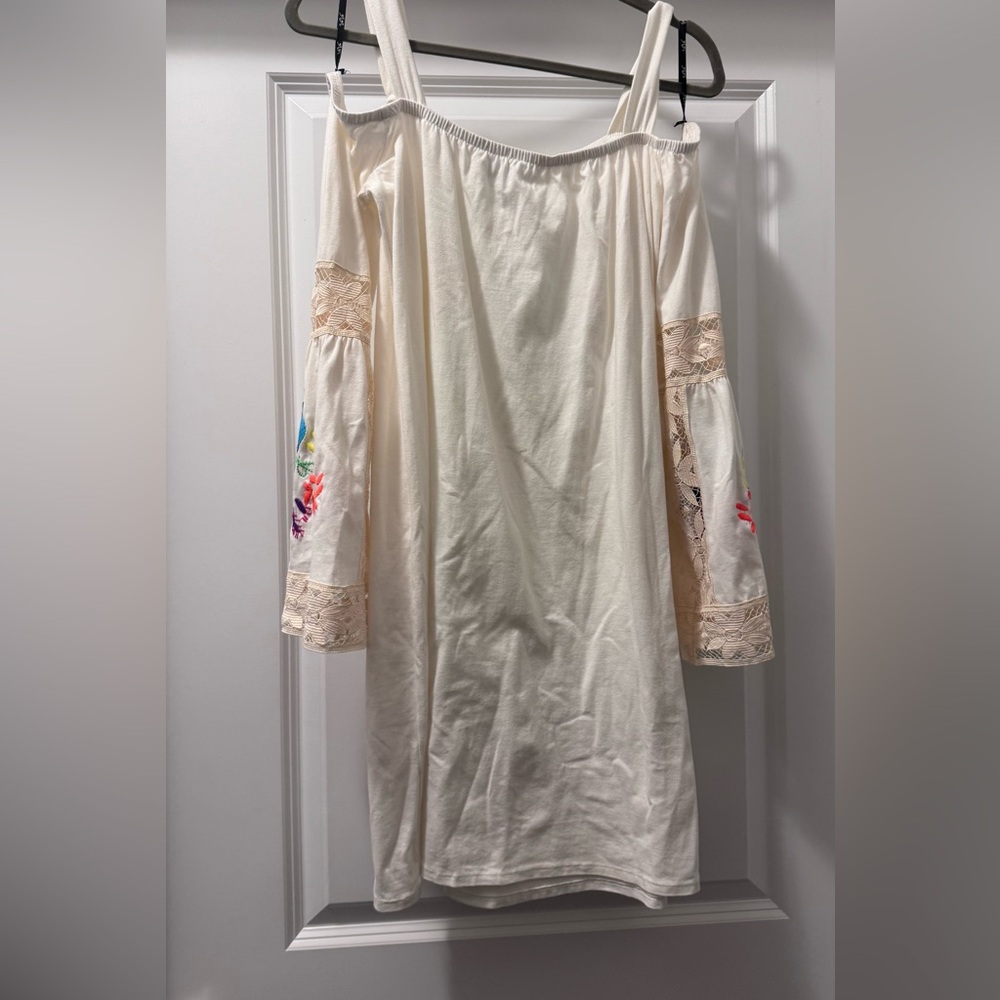 Vava by Joy Han Cream Strapless Dress with Embroidered Sleeves